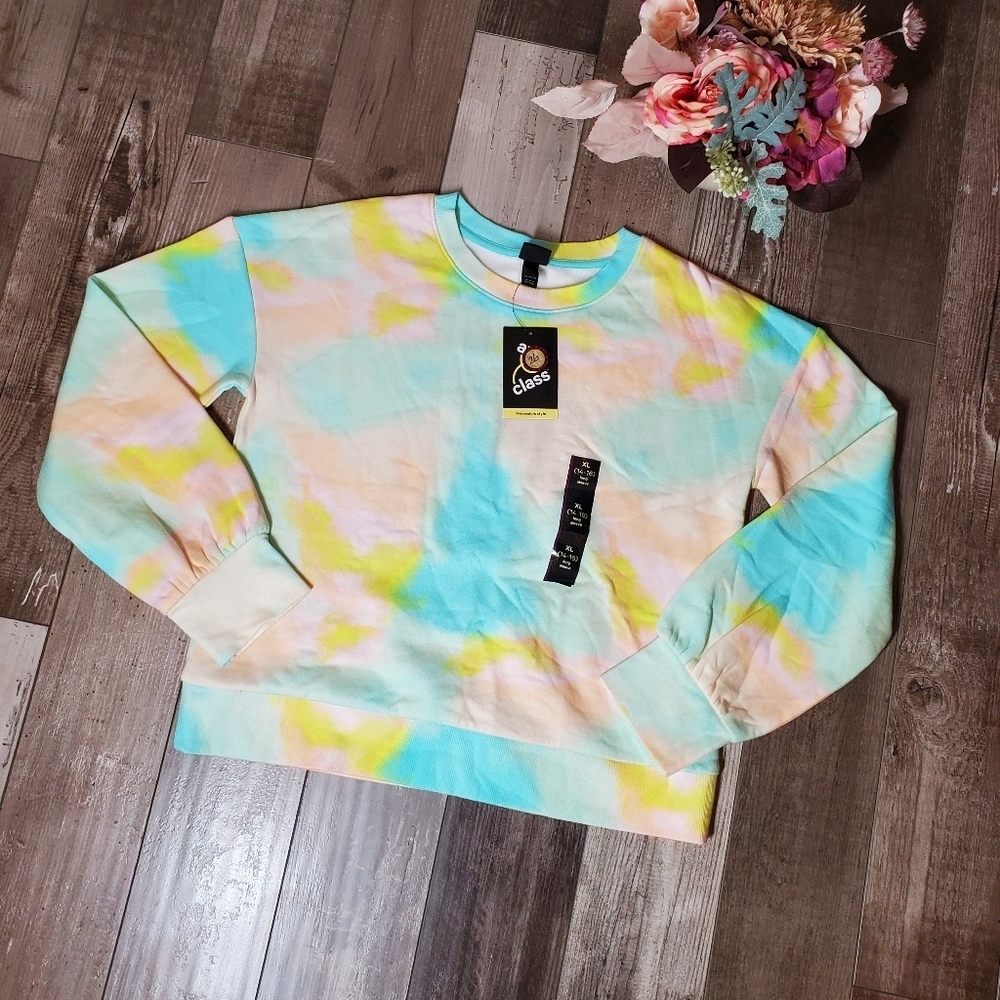 NWT art class multi tie-dye pullover fleece sweatshirt size xl 14-16